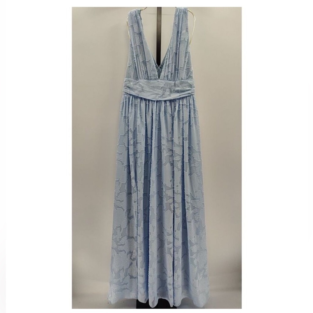 Elegant Light Blue V-Neck Maxi Dress with High Slit - Picture 4 of 6